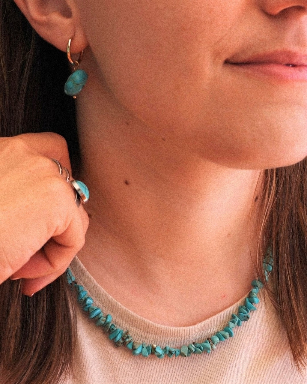 Pendientes Turquesa Irregular Acero Inoxidable