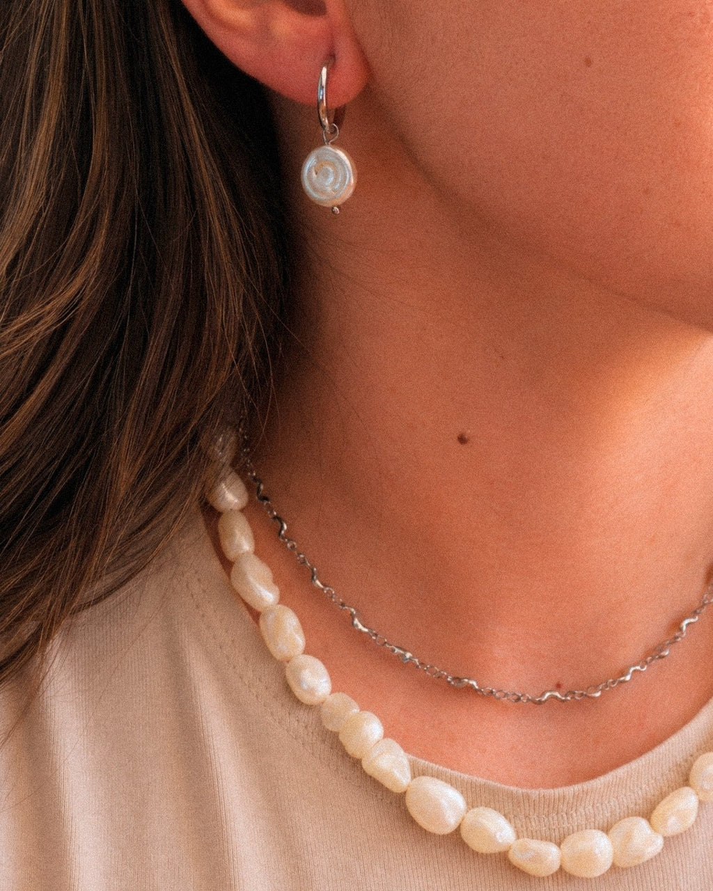 Pendientes Perla Circular Acero Inoxidable