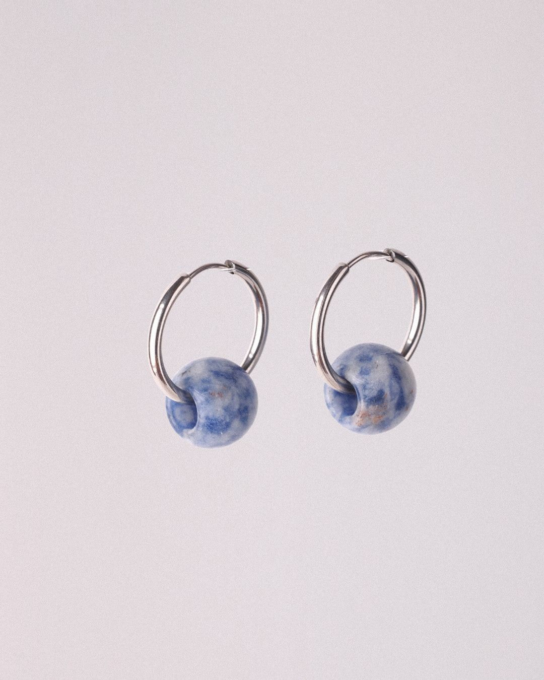 Pendientes Órbita Plus Acero Inoxidable Jaspe Mancha Azul