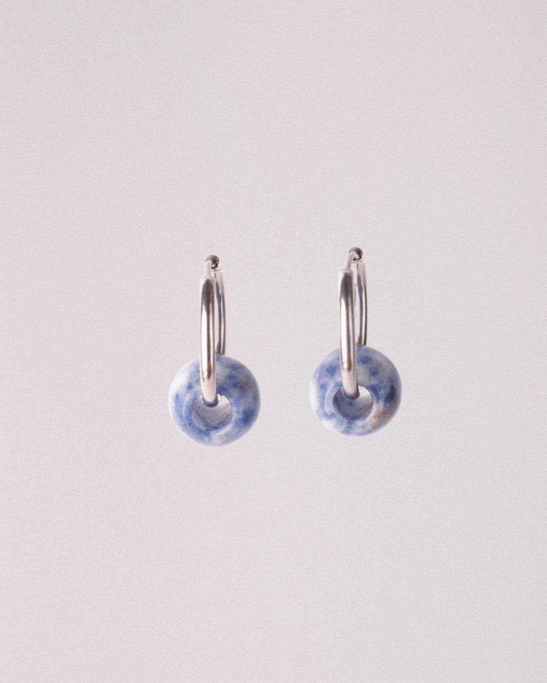Pendientes Órbita Plus Acero Inoxidable Jaspe Mancha Azul