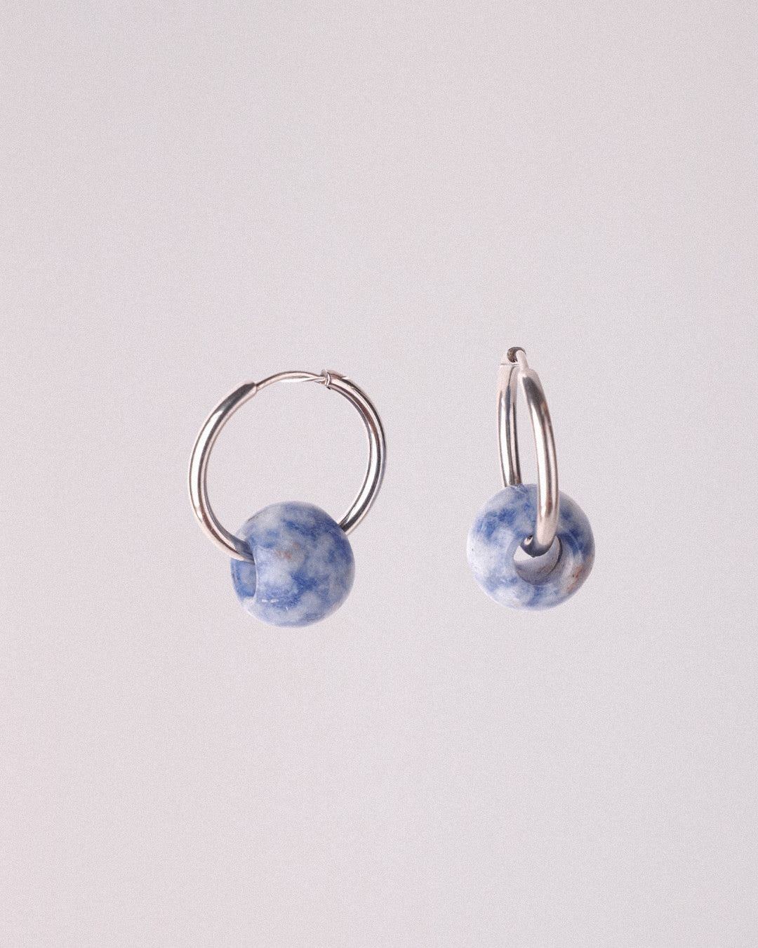 Pendientes Órbita Plus Acero Inoxidable Jaspe Mancha Azul