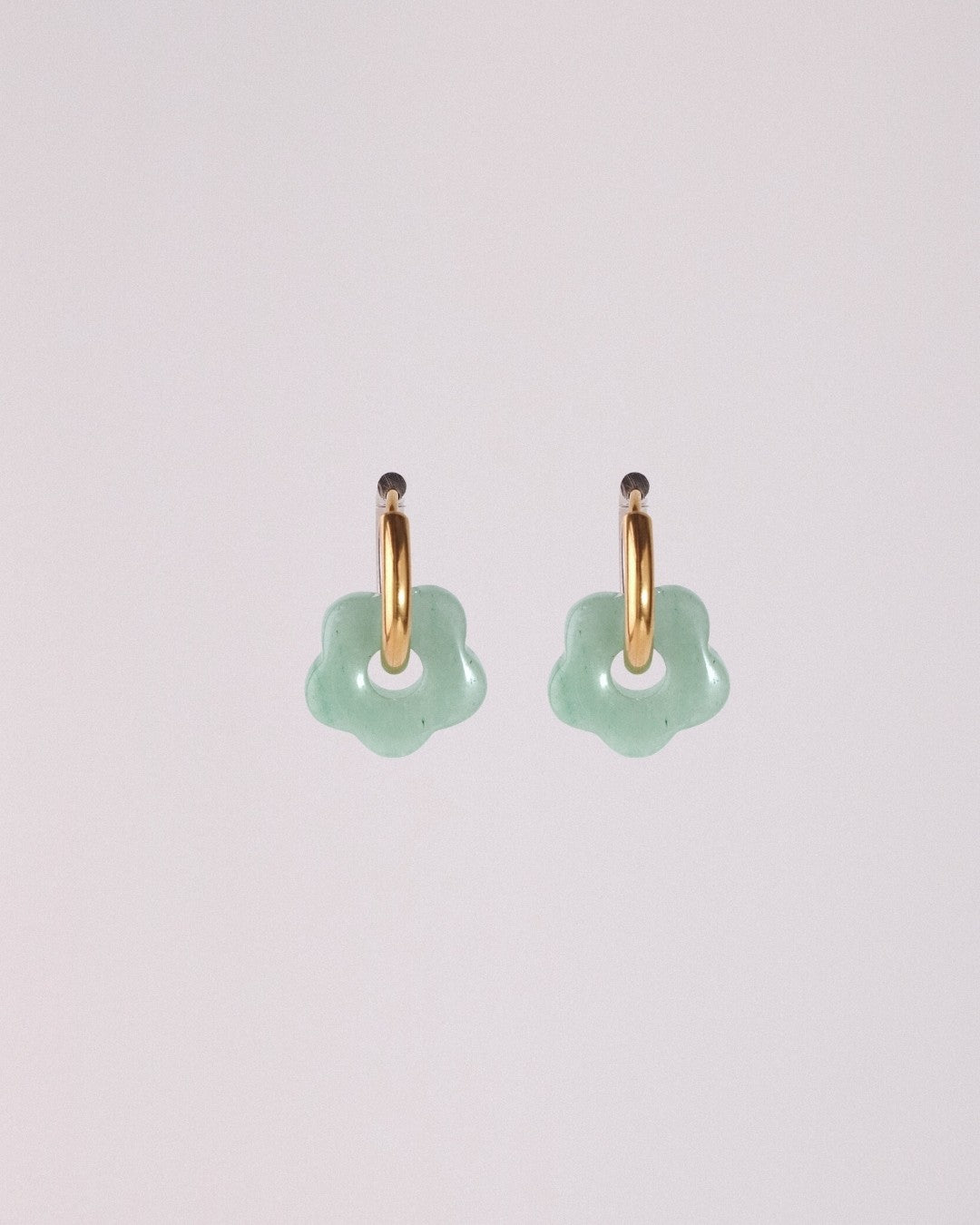 Pendientes Órbita Flor Acero Inoxidable Aventurina