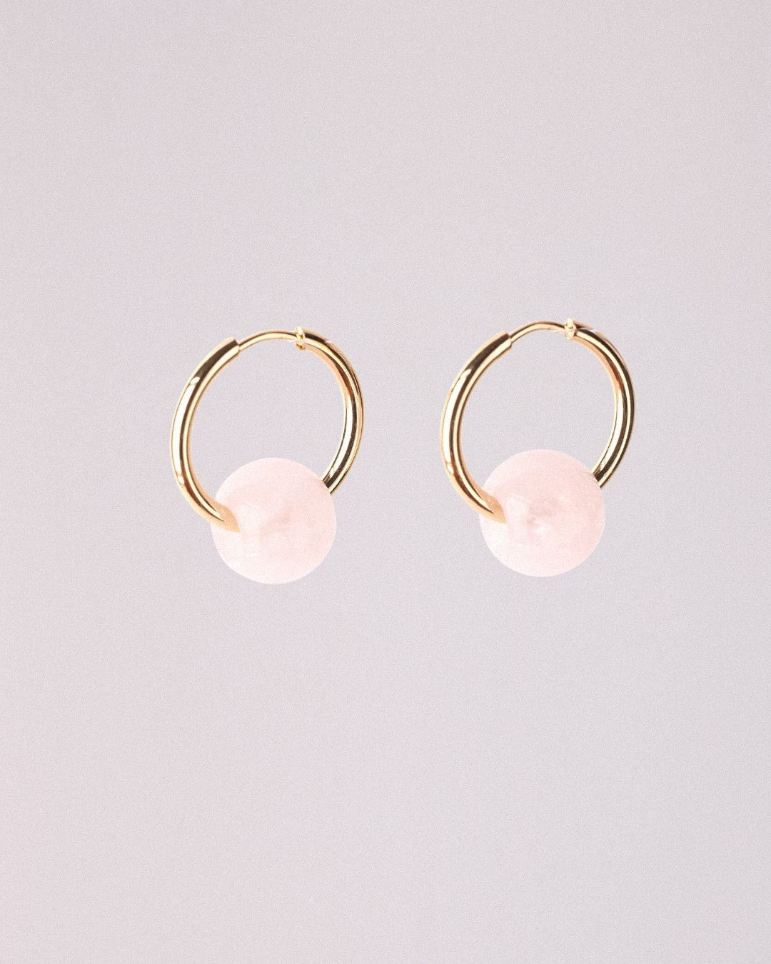 Pendientes Órbita Plus Acero Inoxidable Dorado Cuarzo Rosa