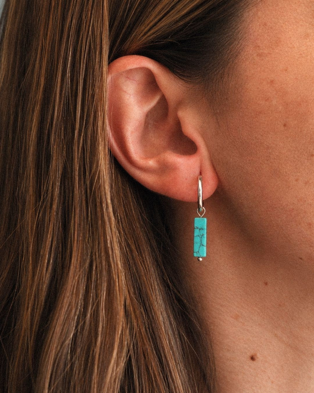 Pendientes Turquesa Rectangular Acero Inoxidable