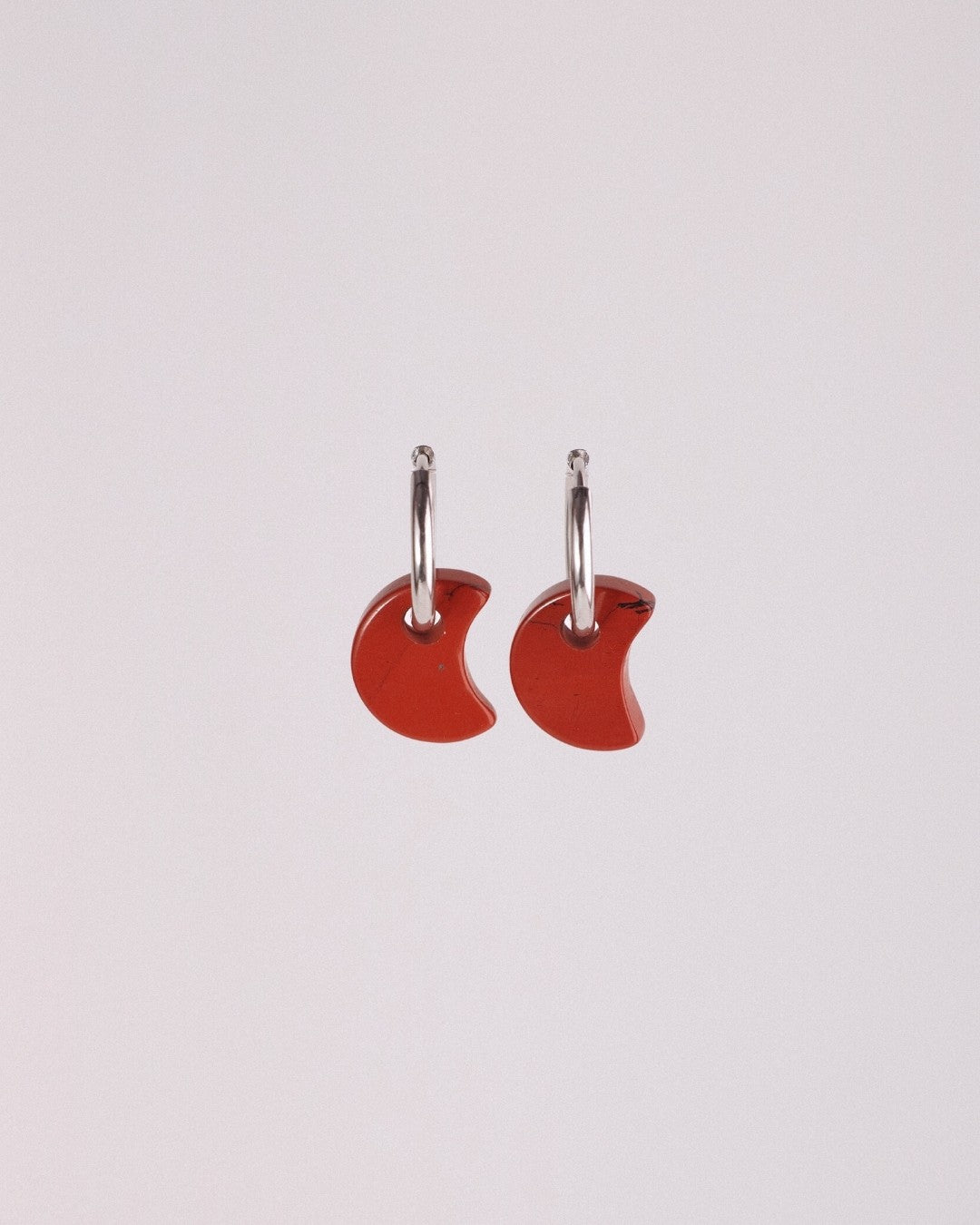 Pendientes Órbita Luna Acero Inoxidable Jaspe Rojo