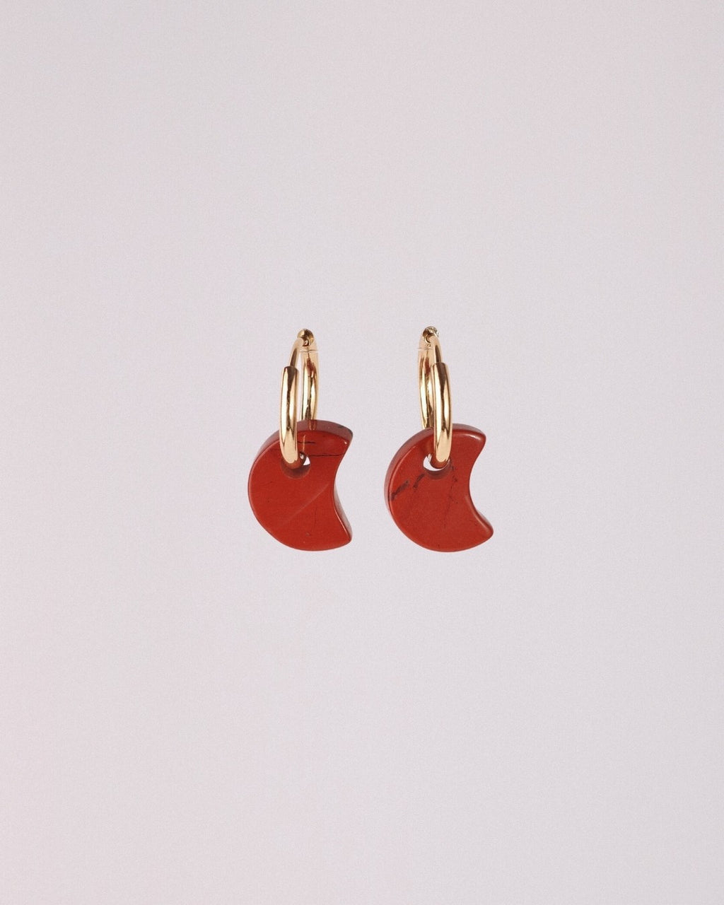 Pendientes Órbita Luna Acero Inoxidable Jaspe Rojo