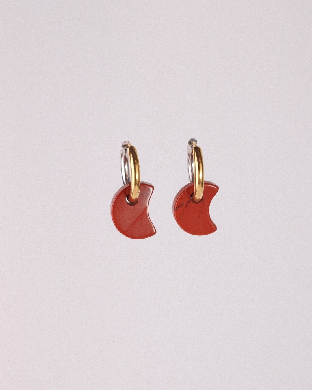 Pendientes Órbita Luna Acero Inoxidable Jaspe Rojo