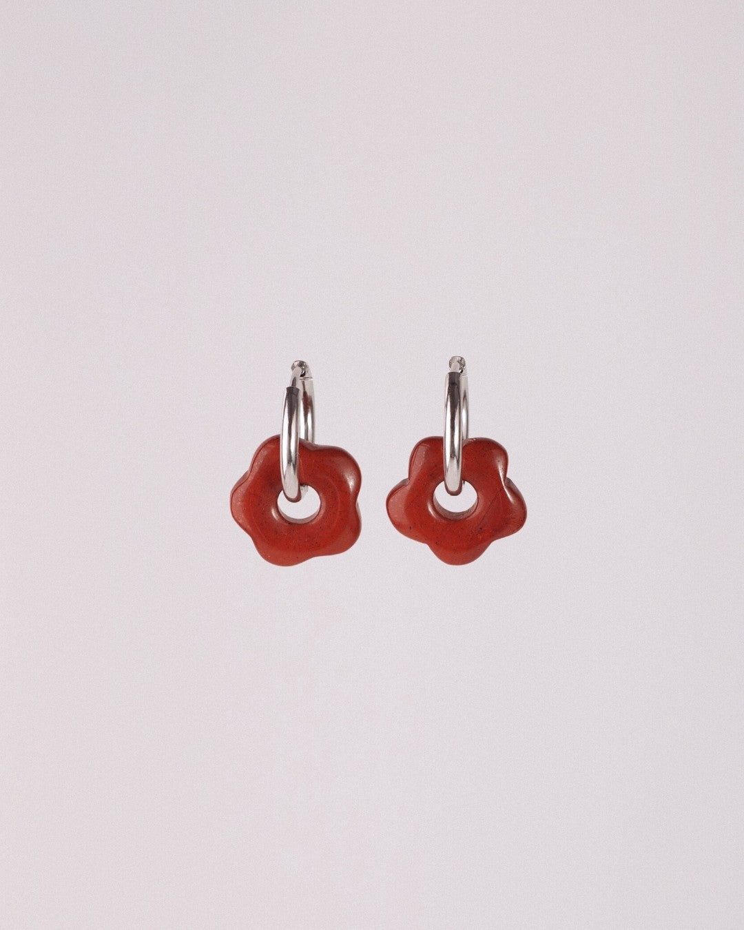 Pendientes Órbita Flor Acero Inoxidable Jaspe Rojo