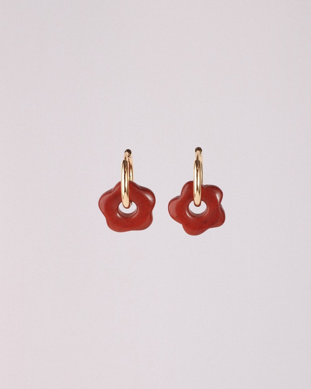 Pendientes Órbita Flor Acero Inoxidable Jaspe Rojo