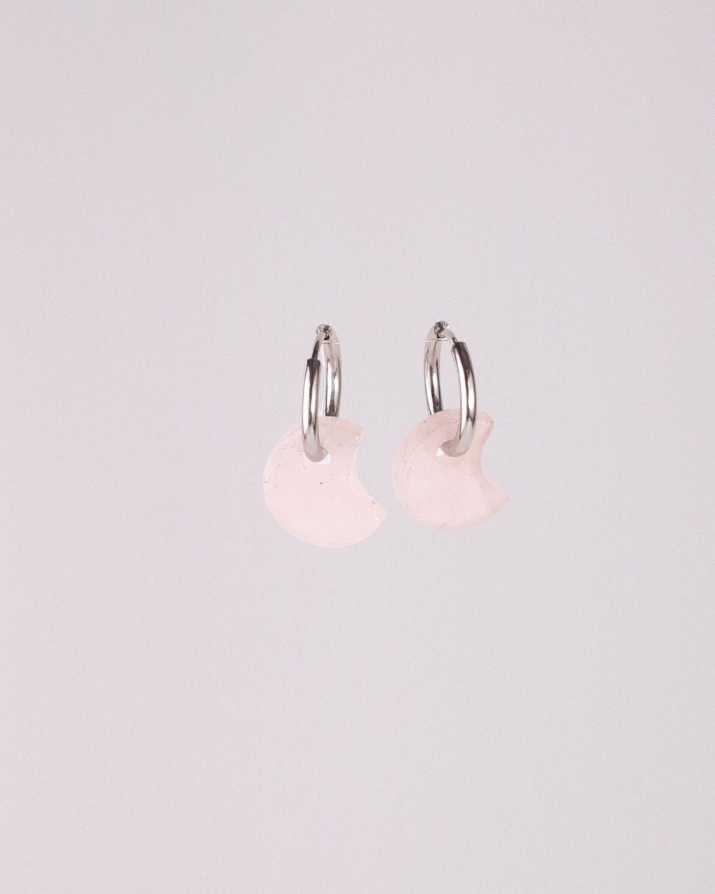 Pendientes Órbita Luna Acero Inoxidable Cuarzo Rosa