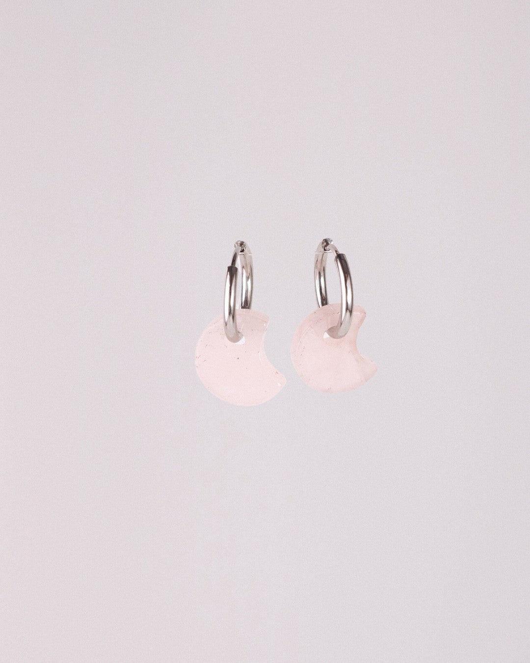 Pendientes Órbita Luna Acero Inoxidable Cuarzo Rosa