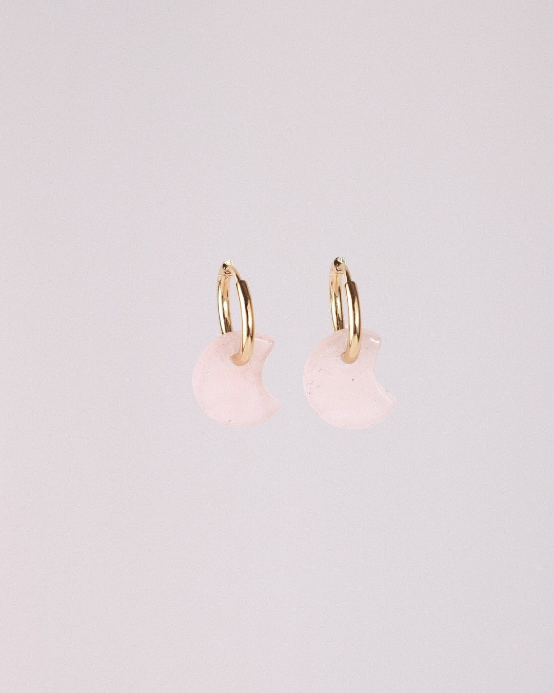 Pendientes Órbita Luna Acero Inoxidable Cuarzo Rosa