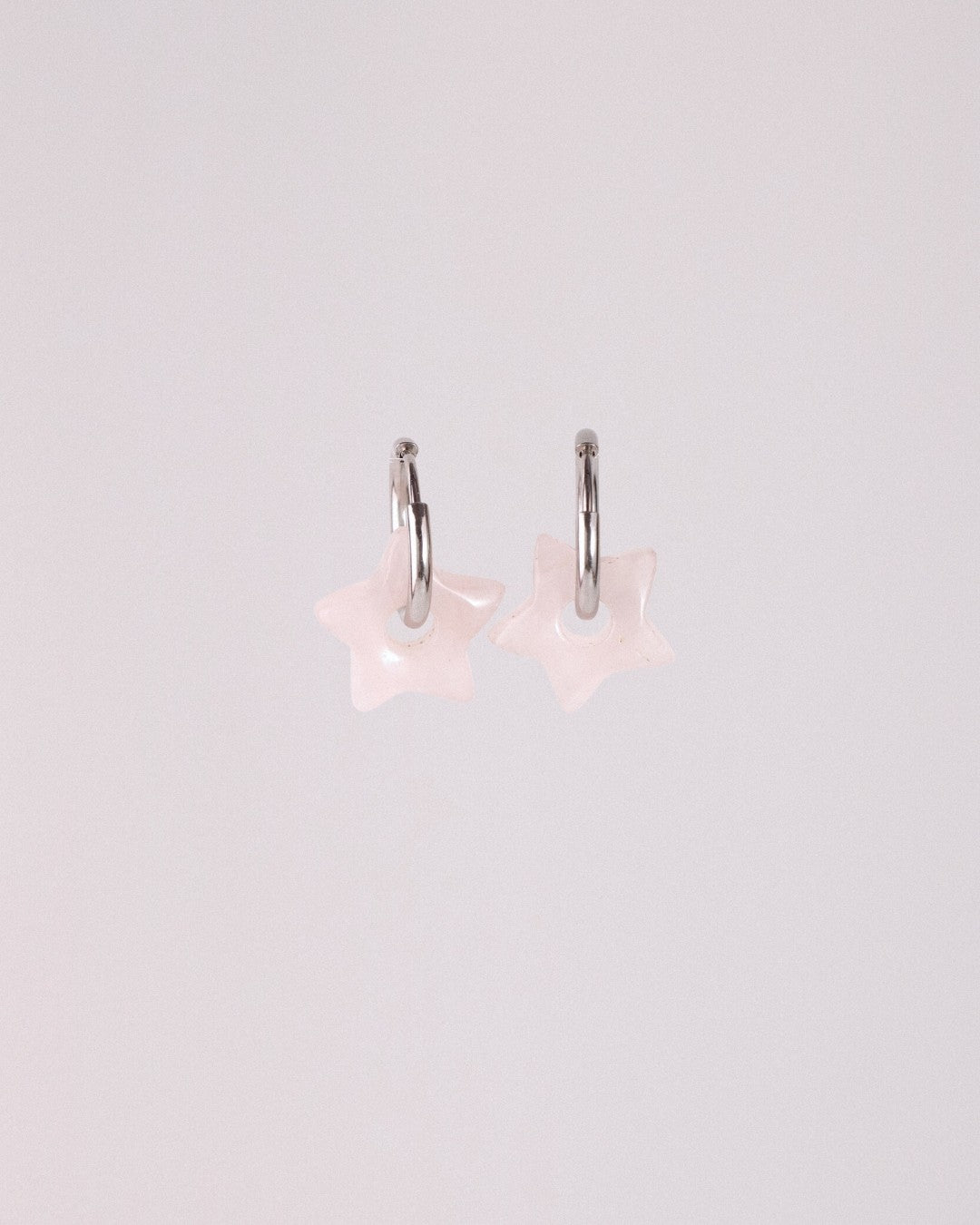 Pendientes Órbita Estrella Acero Inoxidable Cuarzo Rosa