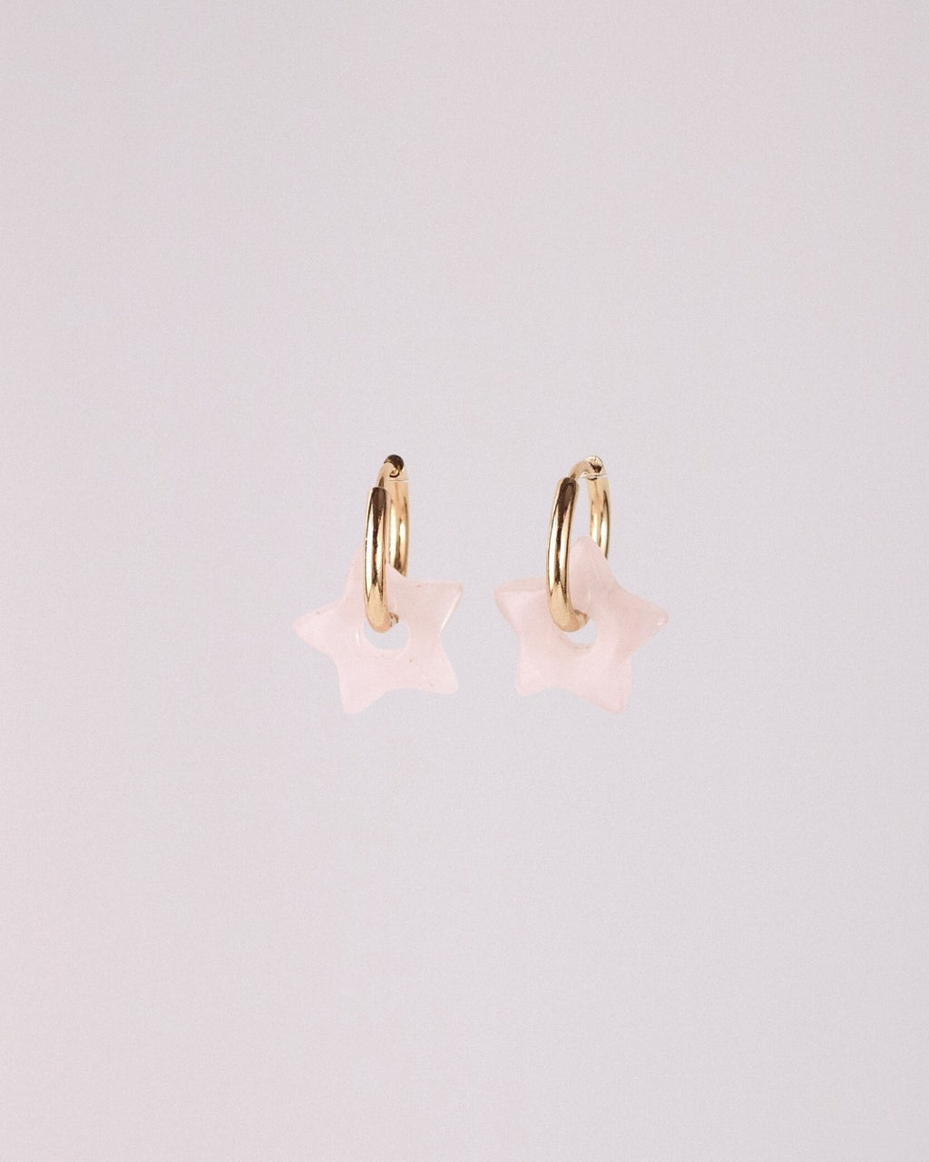 Pendientes Órbita Estrella Acero Inoxidable Cuarzo Rosa