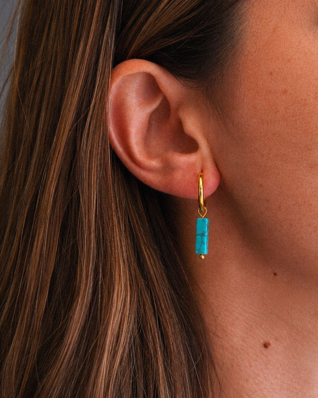 Pendientes Turquesa Rectangular Acero Inoxidable Dorado