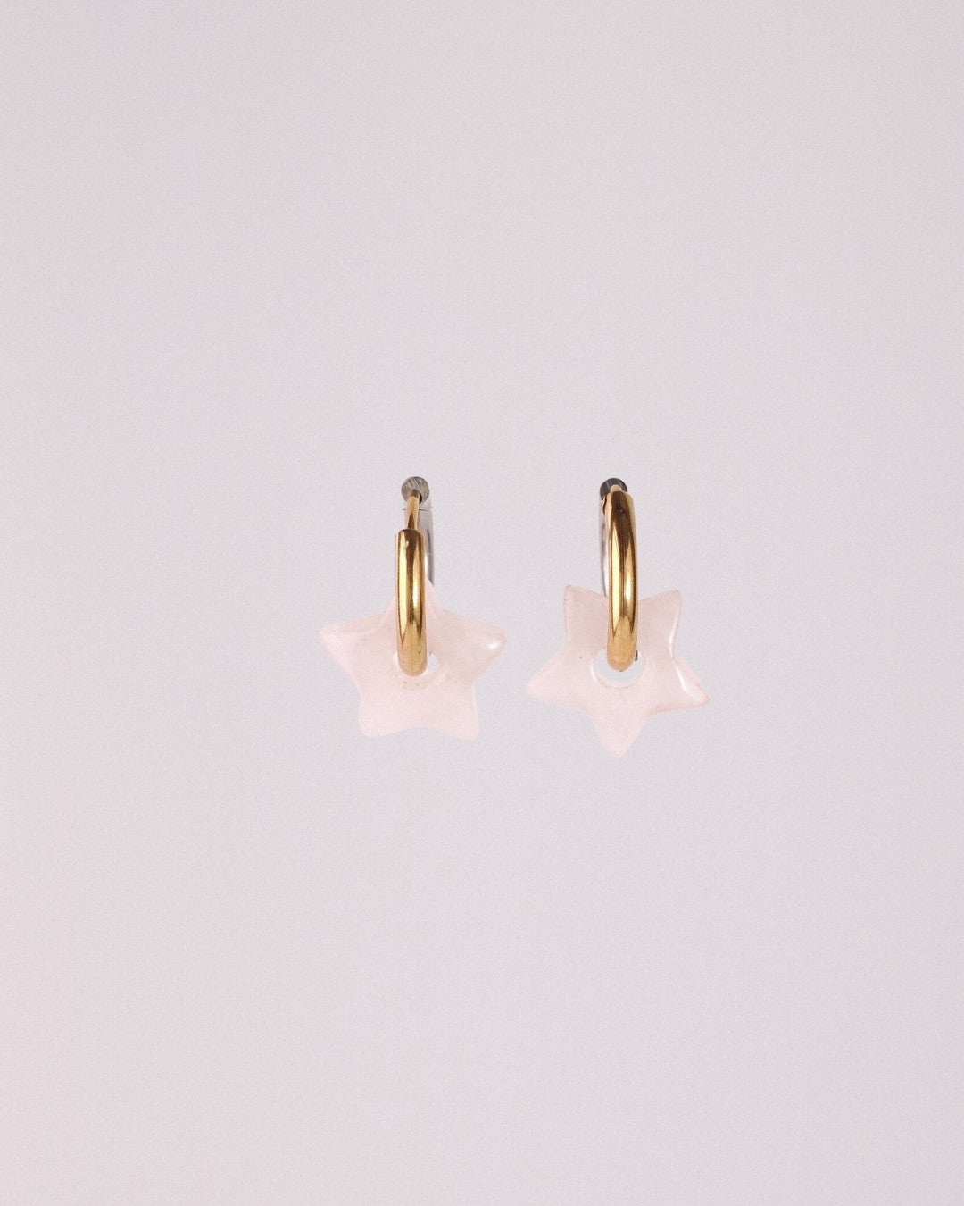 Pendientes Órbita Estrella Acero Inoxidable Cuarzo Rosa