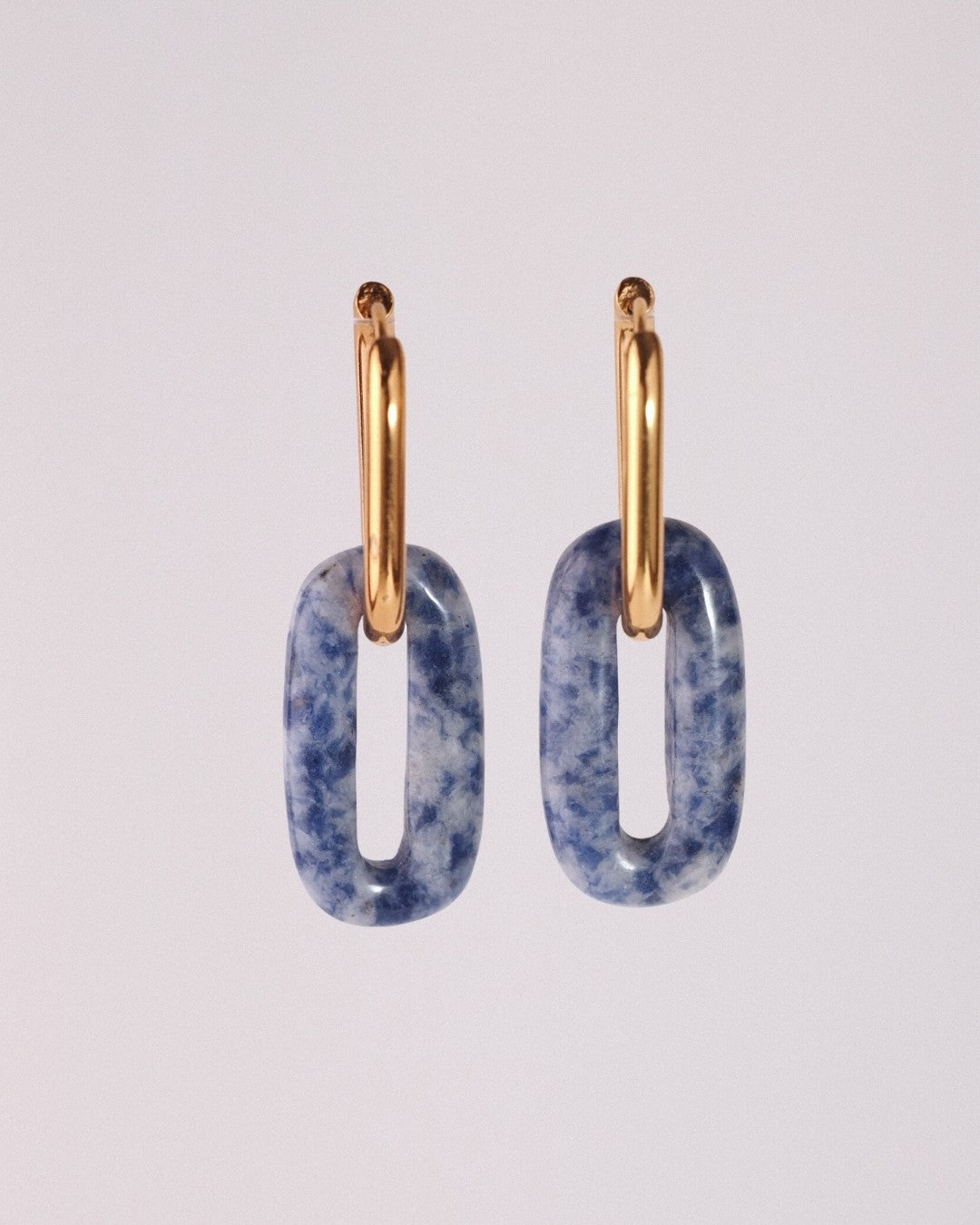 Pendientes Elipse Acero Inoxidable Dorado Jaspe Mancha Azul