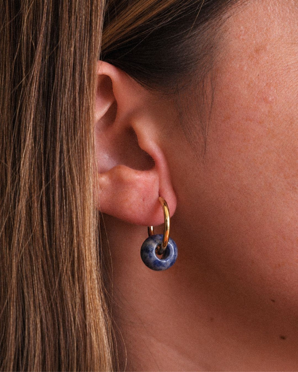 Pendientes Órbita Plus Acero Inoxidable Dorado Jaspe Mancha Azul