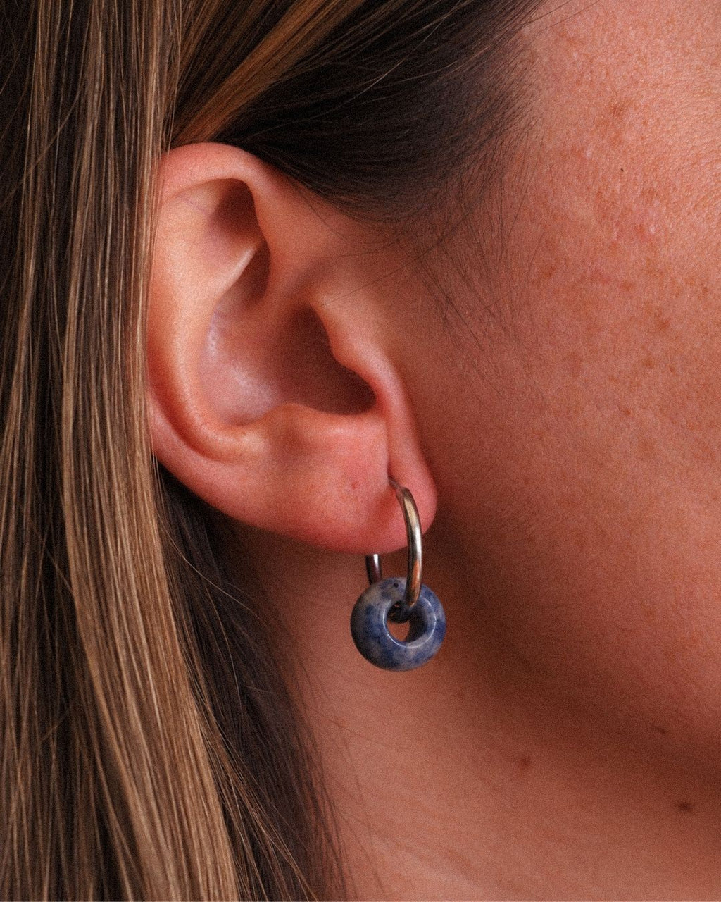 Pendientes Órbita Plus Acero Inoxidable Jaspe Mancha Azul