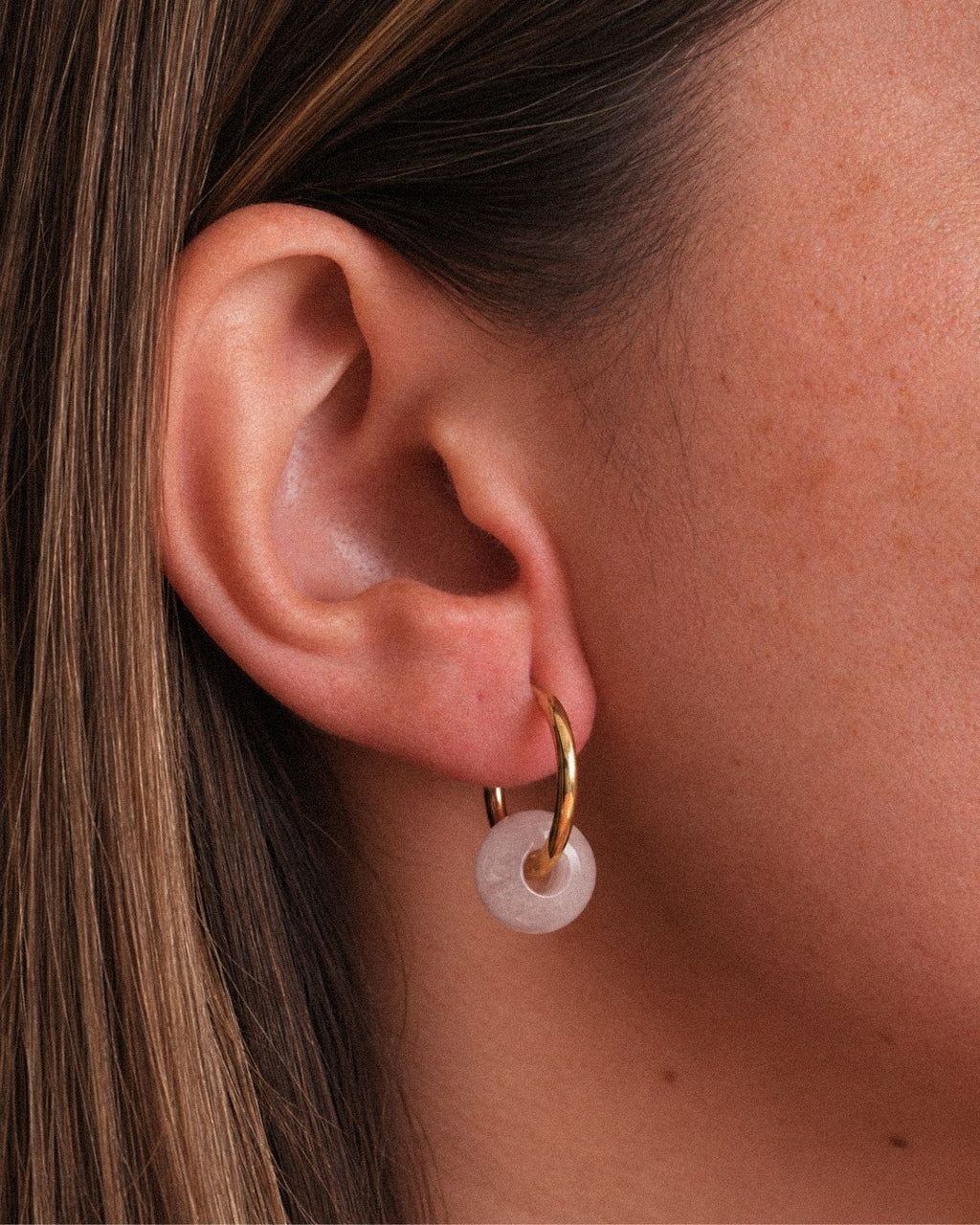 Pendientes Órbita Plus Acero Inoxidable Dorado Cuarzo Rosa
