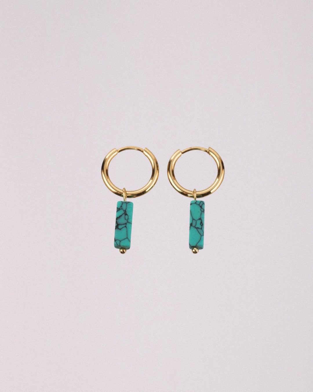 Pendientes Turquesa Rectangular Acero Inoxidable Dorado