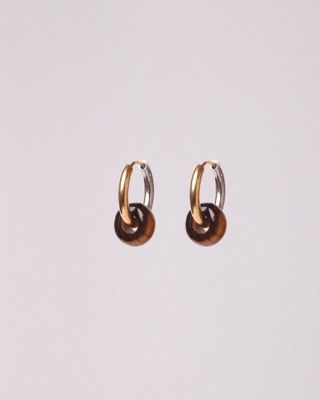 Pendientes Órbita Acero Inoxidable Bicolor Ojo de Tigre