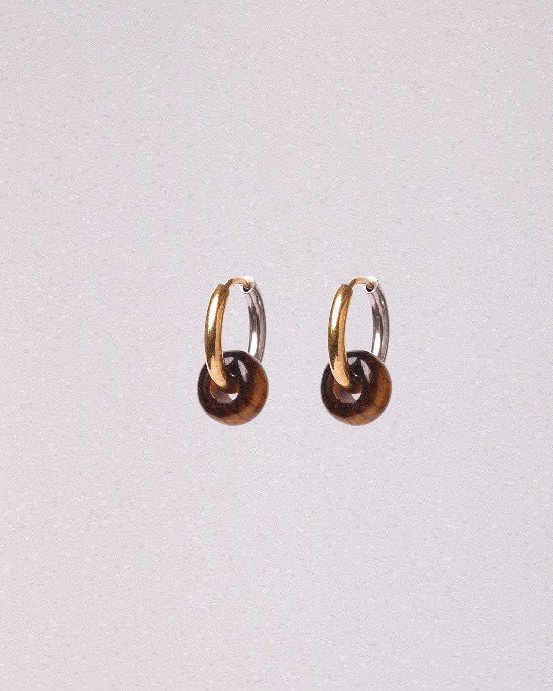 Pendientes Órbita Acero Inoxidable Bicolor Ojo de Tigre
