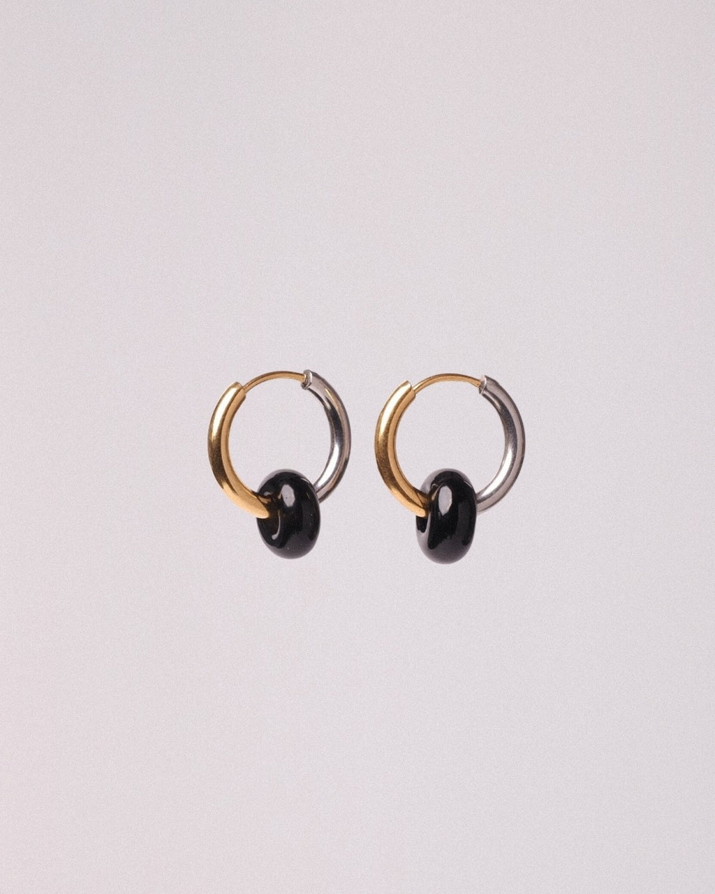 Pendientes Órbita Acero Inoxidable Bicolor Ágata Negra
