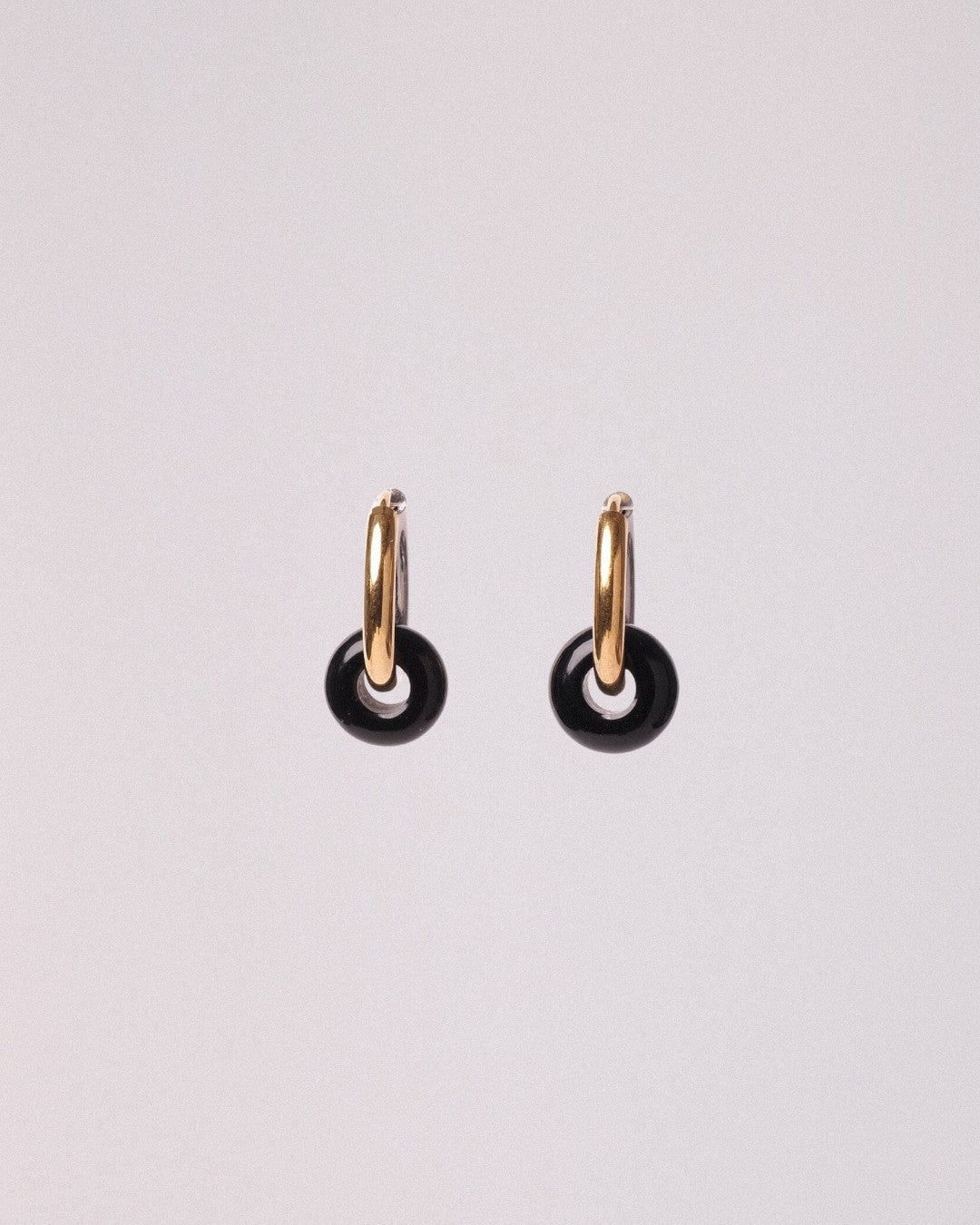 Pendientes Órbita Acero Inoxidable Bicolor Ágata Negra