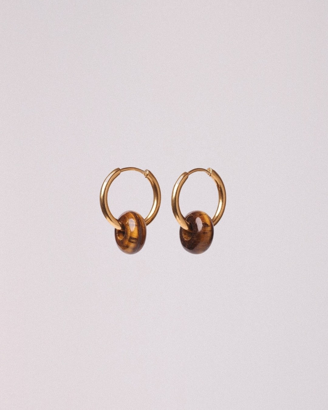 Pendientes Órbita Acero Inoxidable Dorado Ojo de Tigre