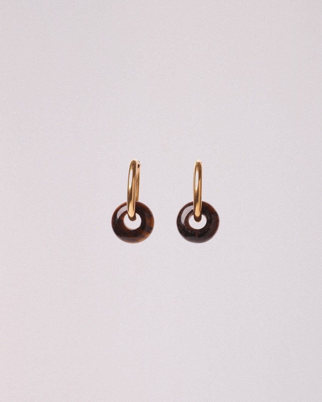 Pendientes Órbita Acero Inoxidable Dorado Ojo de Tigre