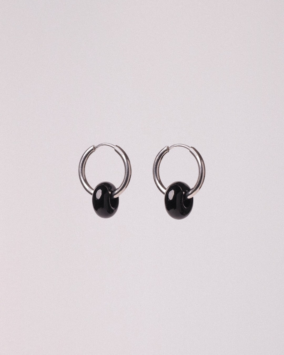 Pendientes Órbita Acero Inoxidable Ágata Negra