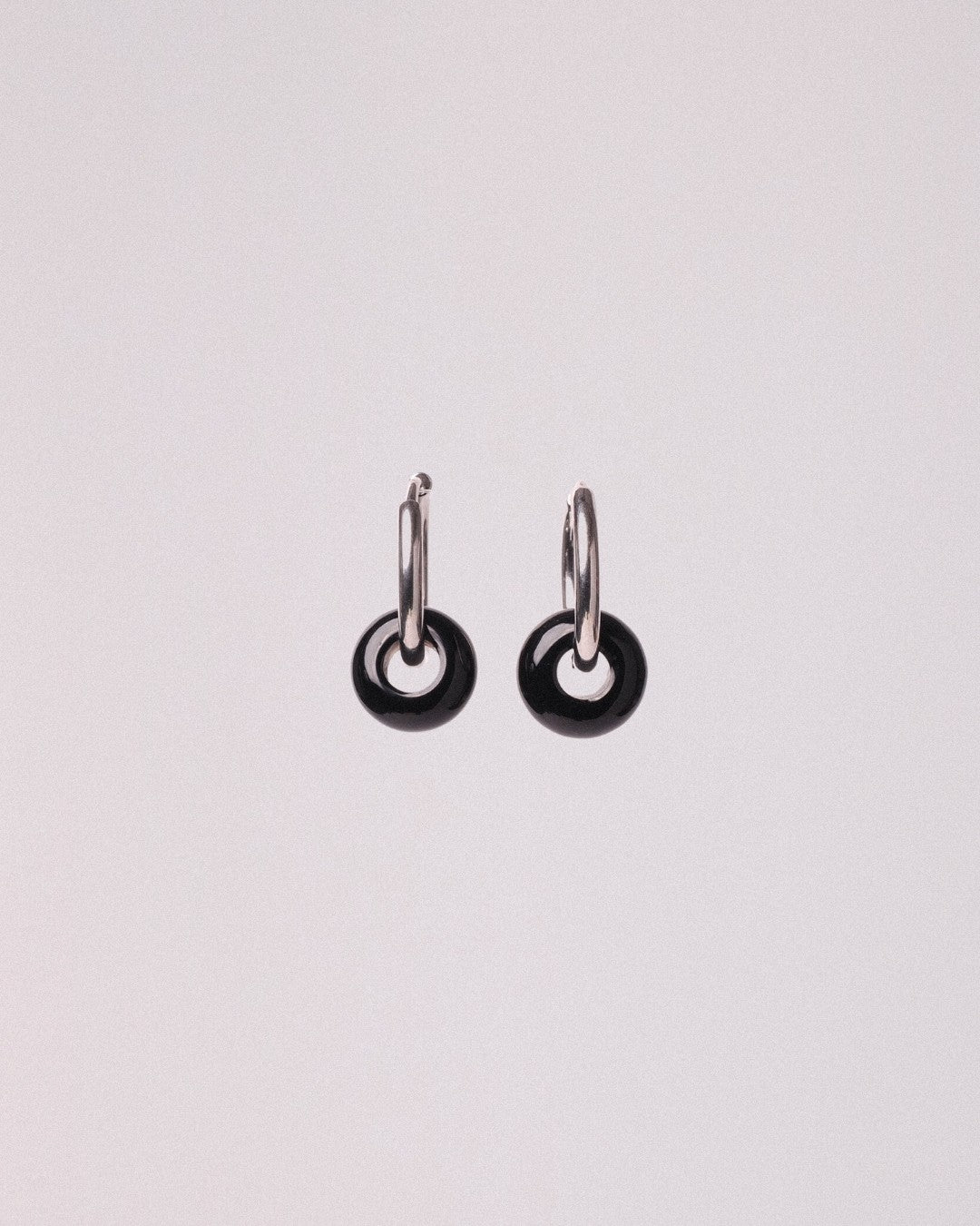 Pendientes Órbita Acero Inoxidable Ágata Negra