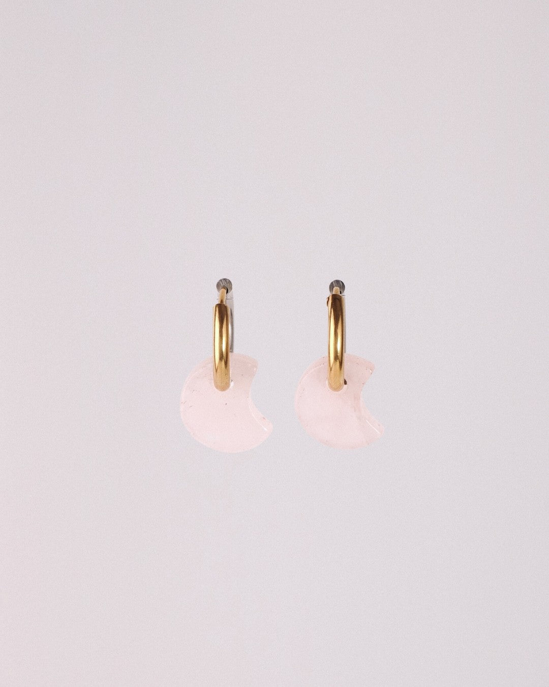 Pendientes Órbita Luna Acero Inoxidable Cuarzo Rosa