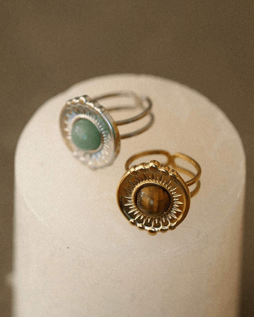 Anillo Saturno Acero Inoxidable Aventurina - Positive Jewels