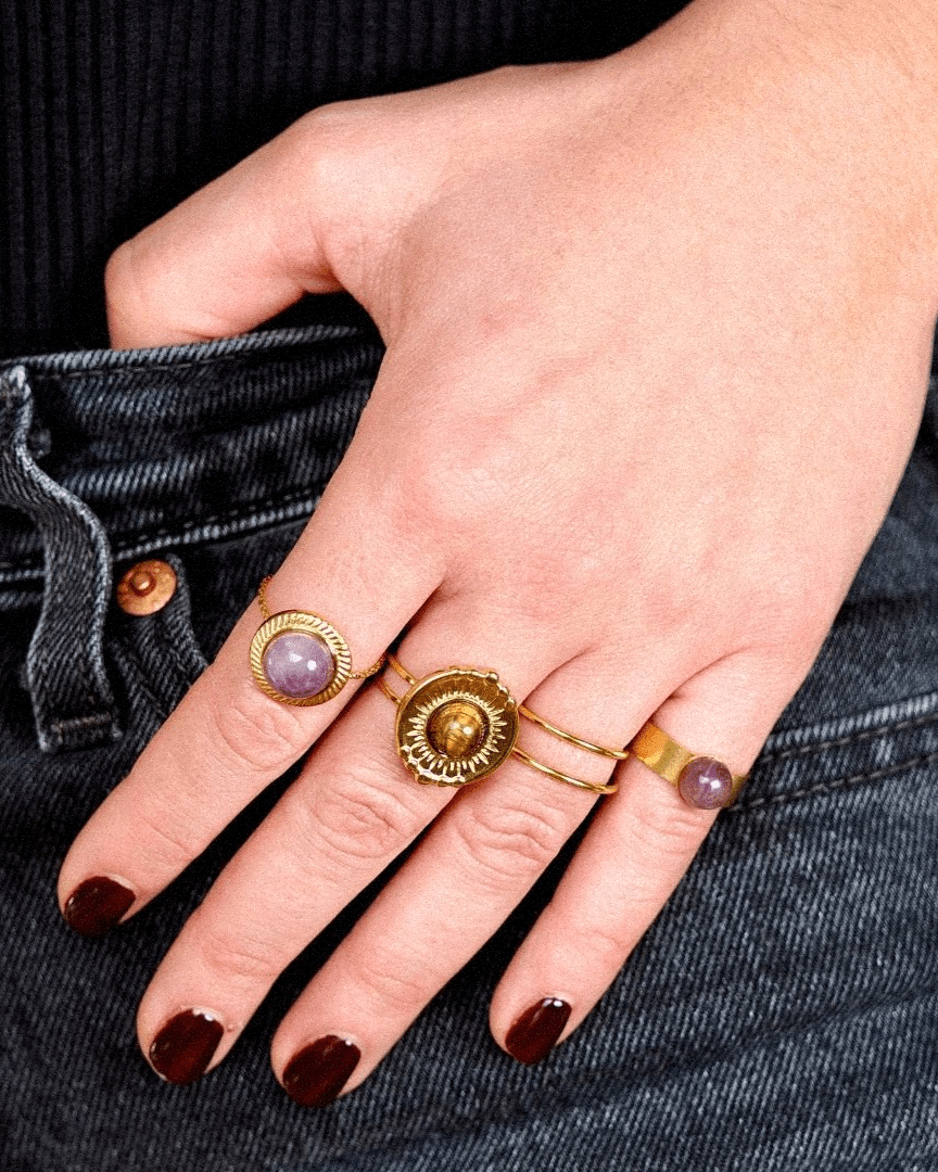 Anillo Astro Acero Inoxidable Dorado Amatista - Positive Jewels