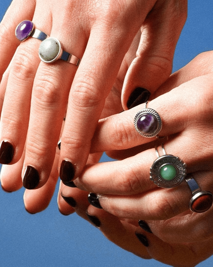 Anillo Luna Acero Inoxidable Labradorita - Positive Jewels