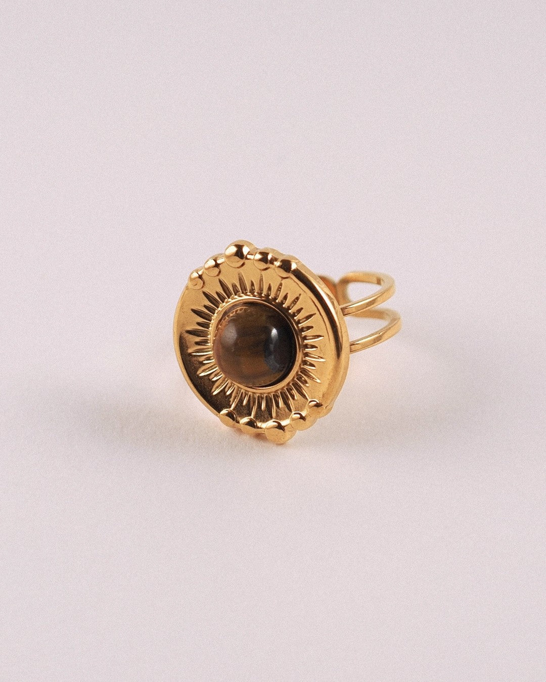 Anillo Saturno Acero Inoxidable Dorado Ojo de Tigre - Positive Jewels