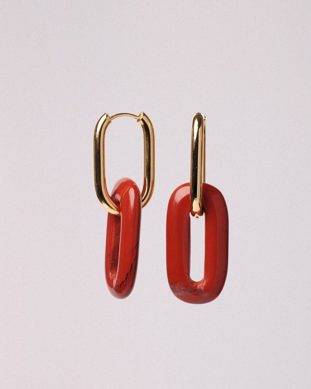 Pendientes Elipse Acero Inoxidable Dorado Jaspe Rojo - Positive Jewels