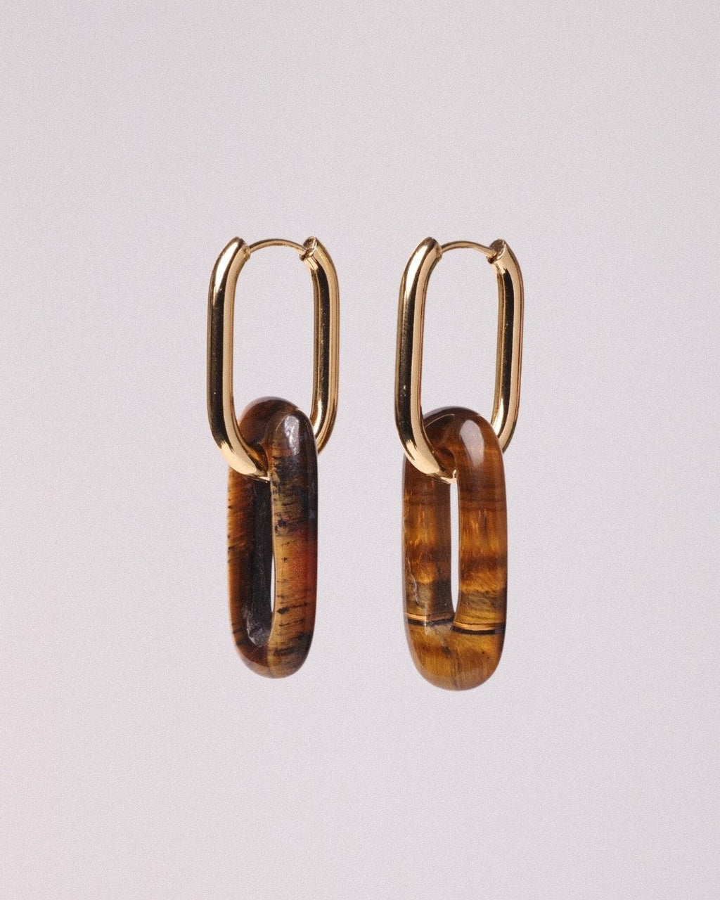 Pendientes Elipse Acero Inoxidable Dorado Ojo de Tigre - Positive Jewels