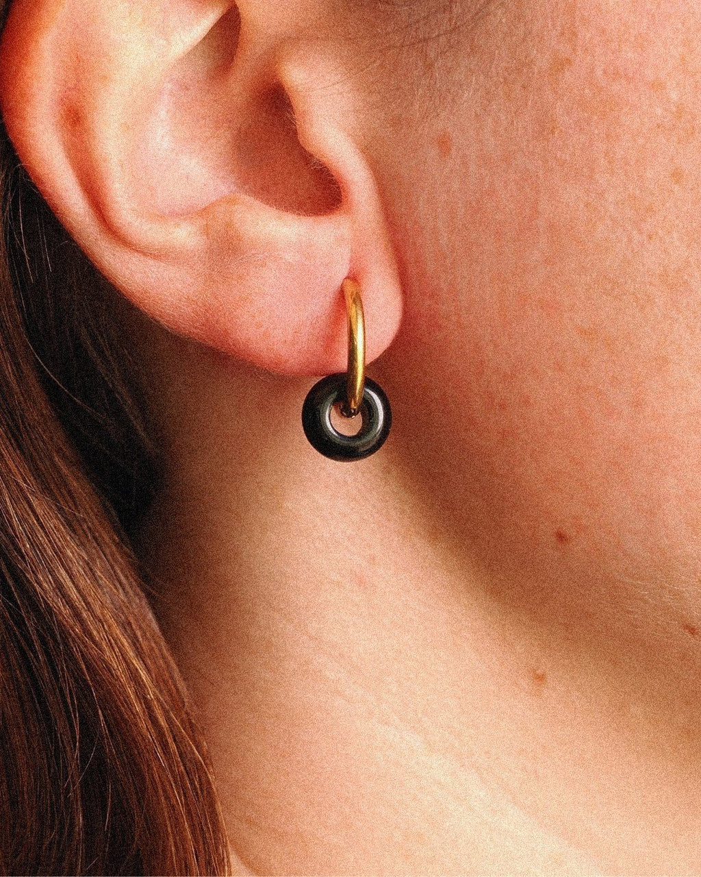 Pendientes Órbita Acero Inoxidable Bicolor Ágata Negra - Positive Jewels