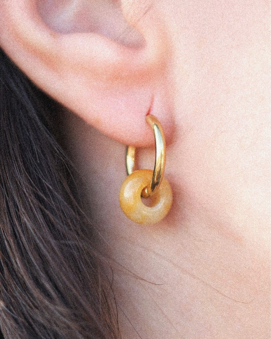 Pendientes Órbita Acero Inoxidable Dorado Ágata Amarilla - Positive Jewels