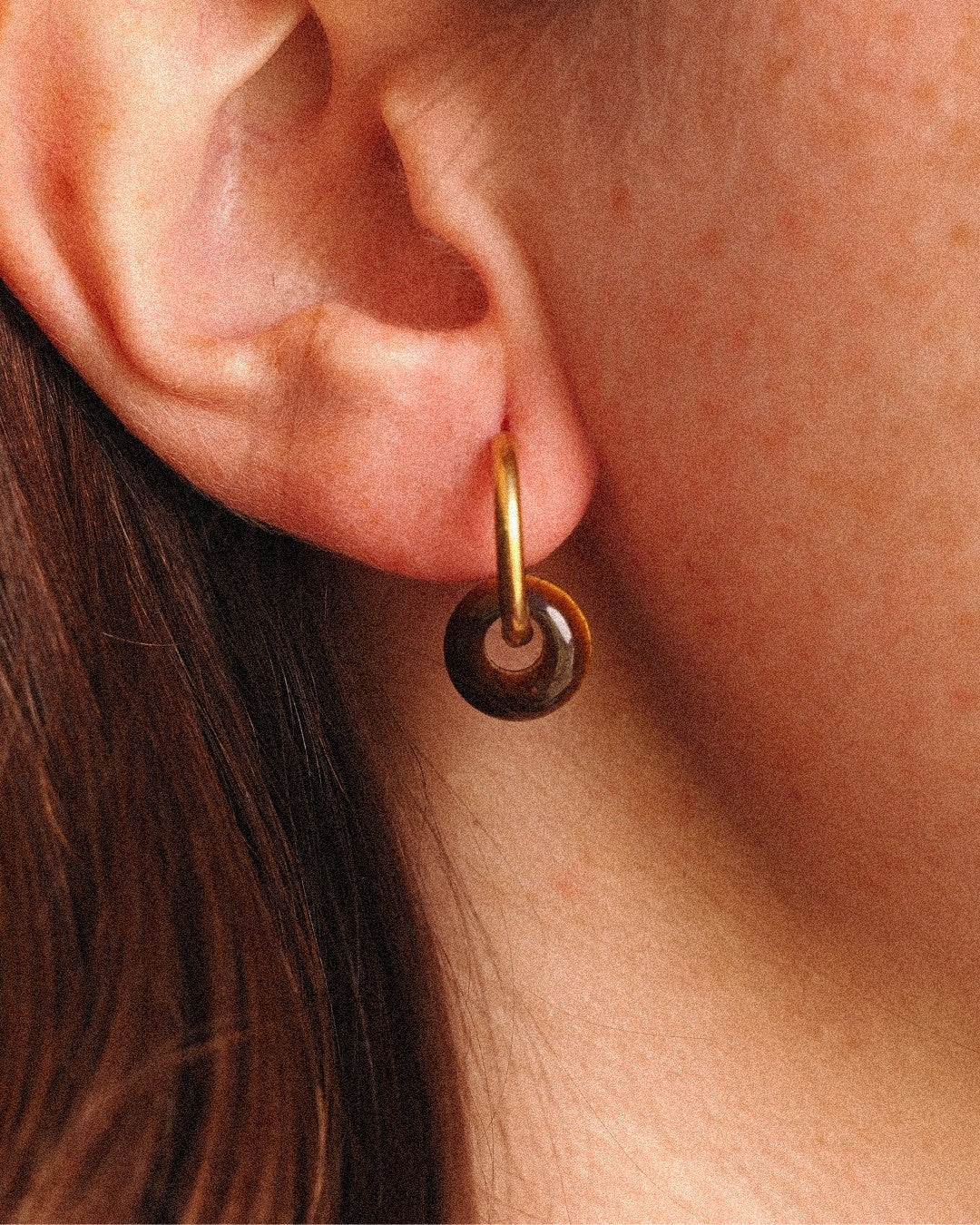 Pendientes Órbita Acero Inoxidable Dorado Ojo de Tigre - Positive Jewels