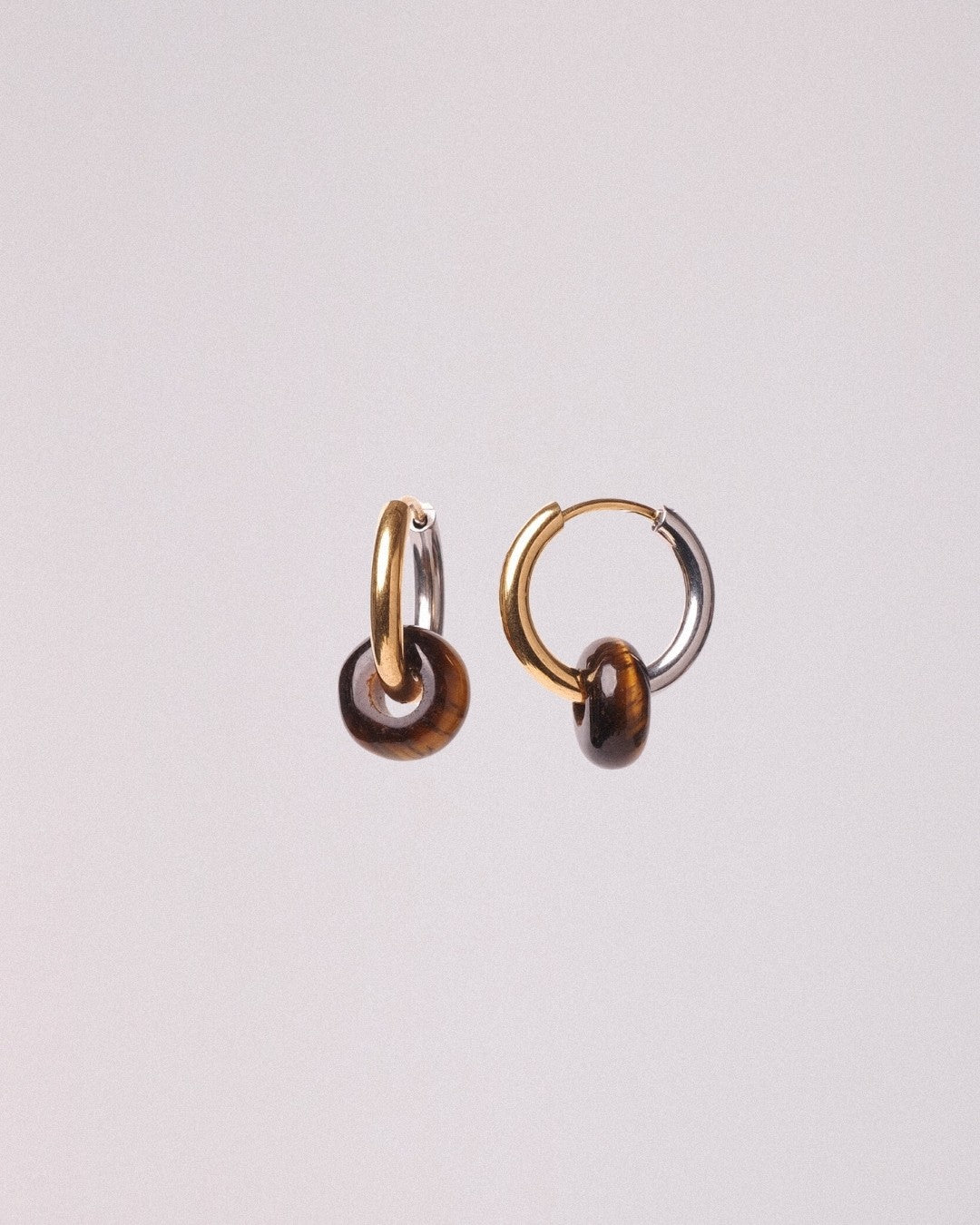 Pendientes Órbita Acero Inoxidable Bicolor Ojo de Tigre - Positive Jewels