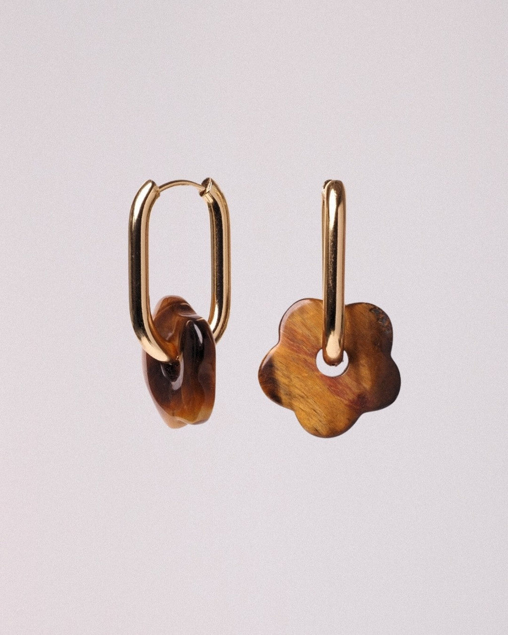 Pendientes Flor Acero Inoxidable Dorado Ojo de Tigre - Positive Jewels