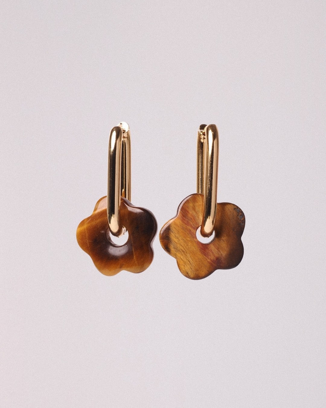 Pendientes Flor Acero Inoxidable Dorado Ojo de Tigre - Positive Jewels