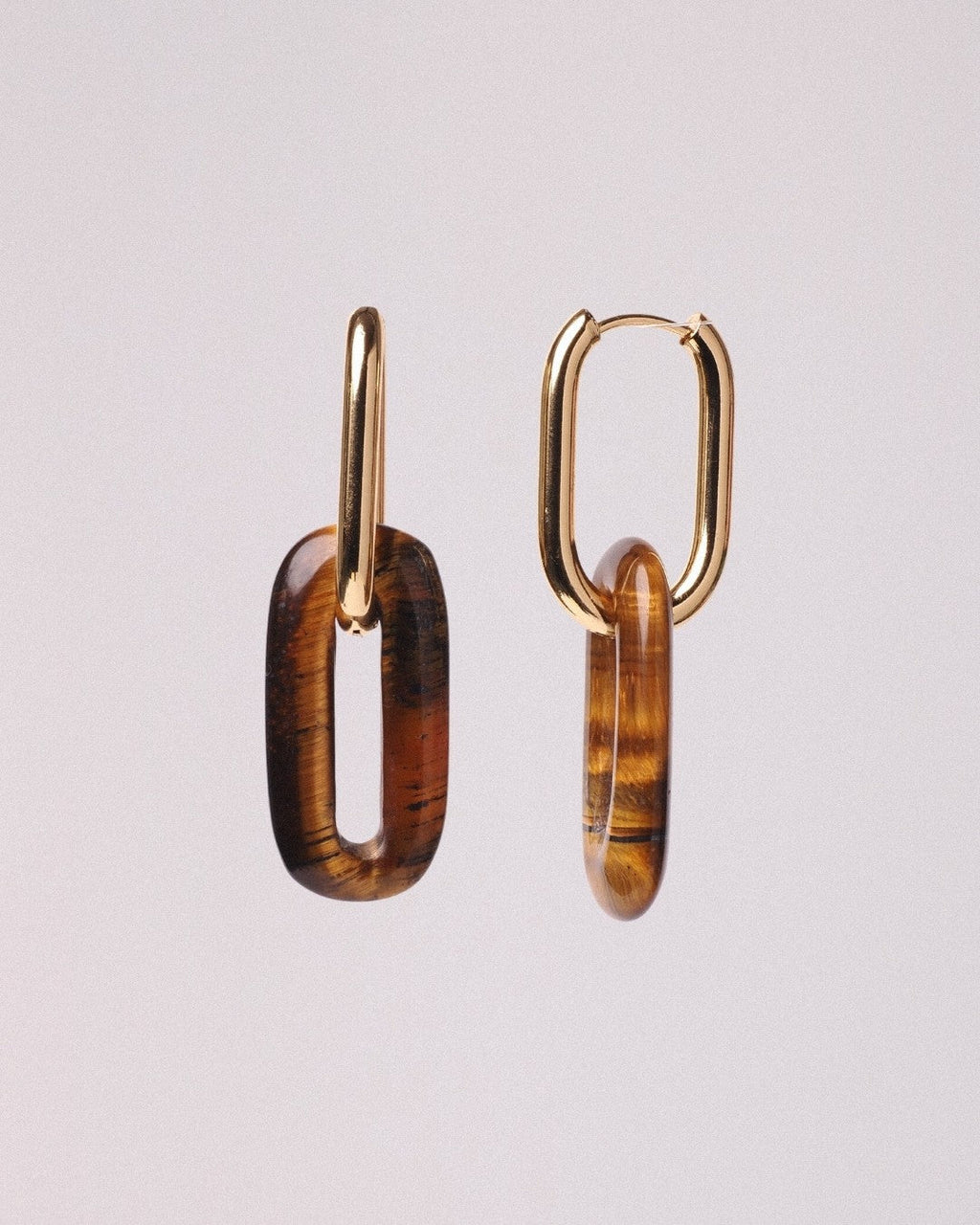 Pendientes Elipse Acero Inoxidable Dorado Ojo de Tigre - Positive Jewels