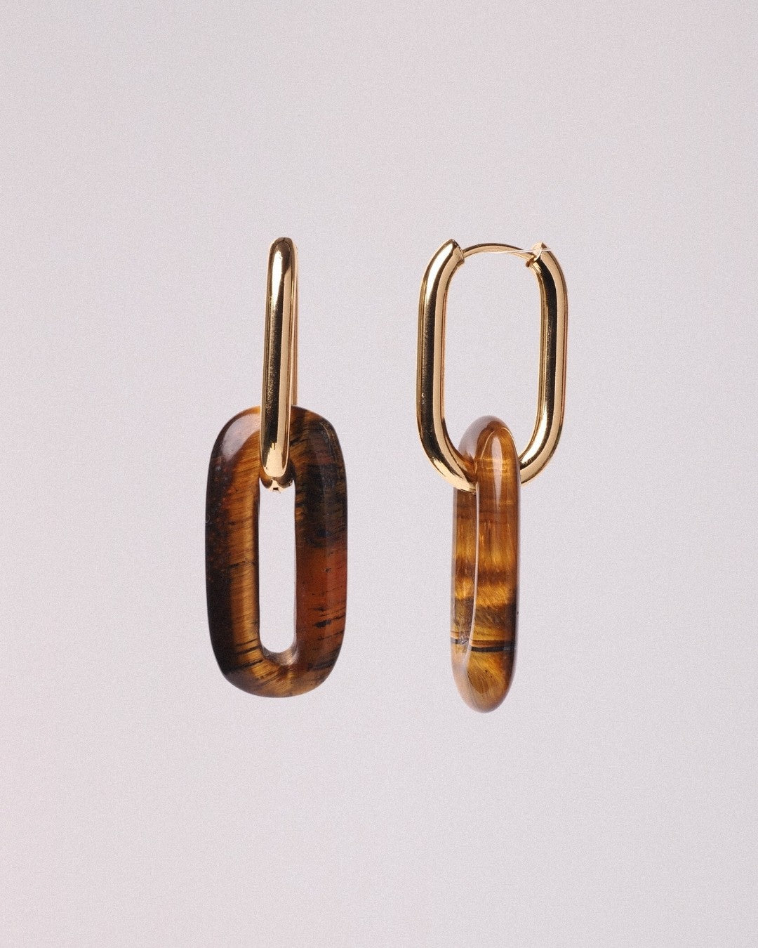 Pendientes Elipse Acero Inoxidable Dorado Ojo de Tigre - Positive Jewels