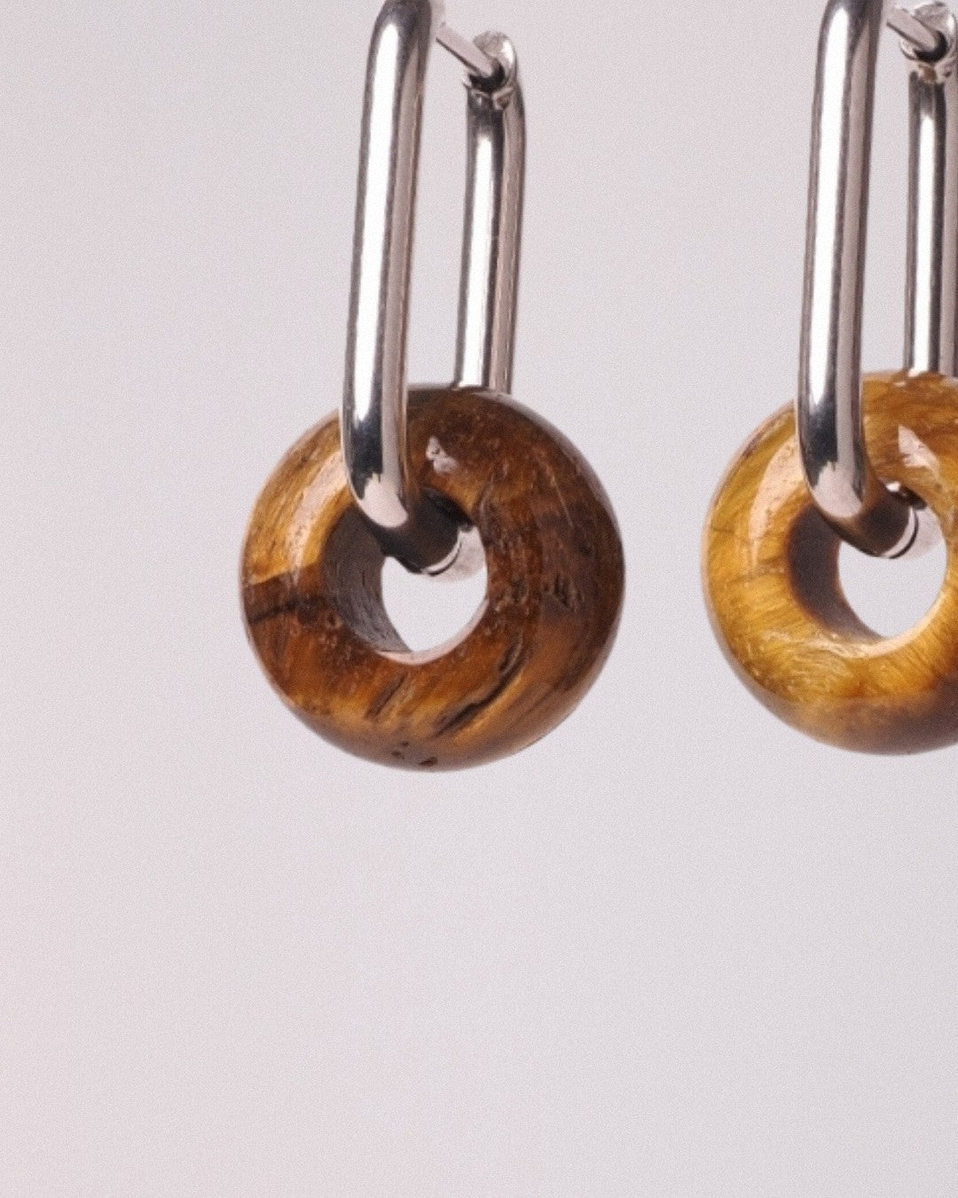 Pendientes Órbita Max Acero Inoxidable Ojo de Tigre - Positive Jewels