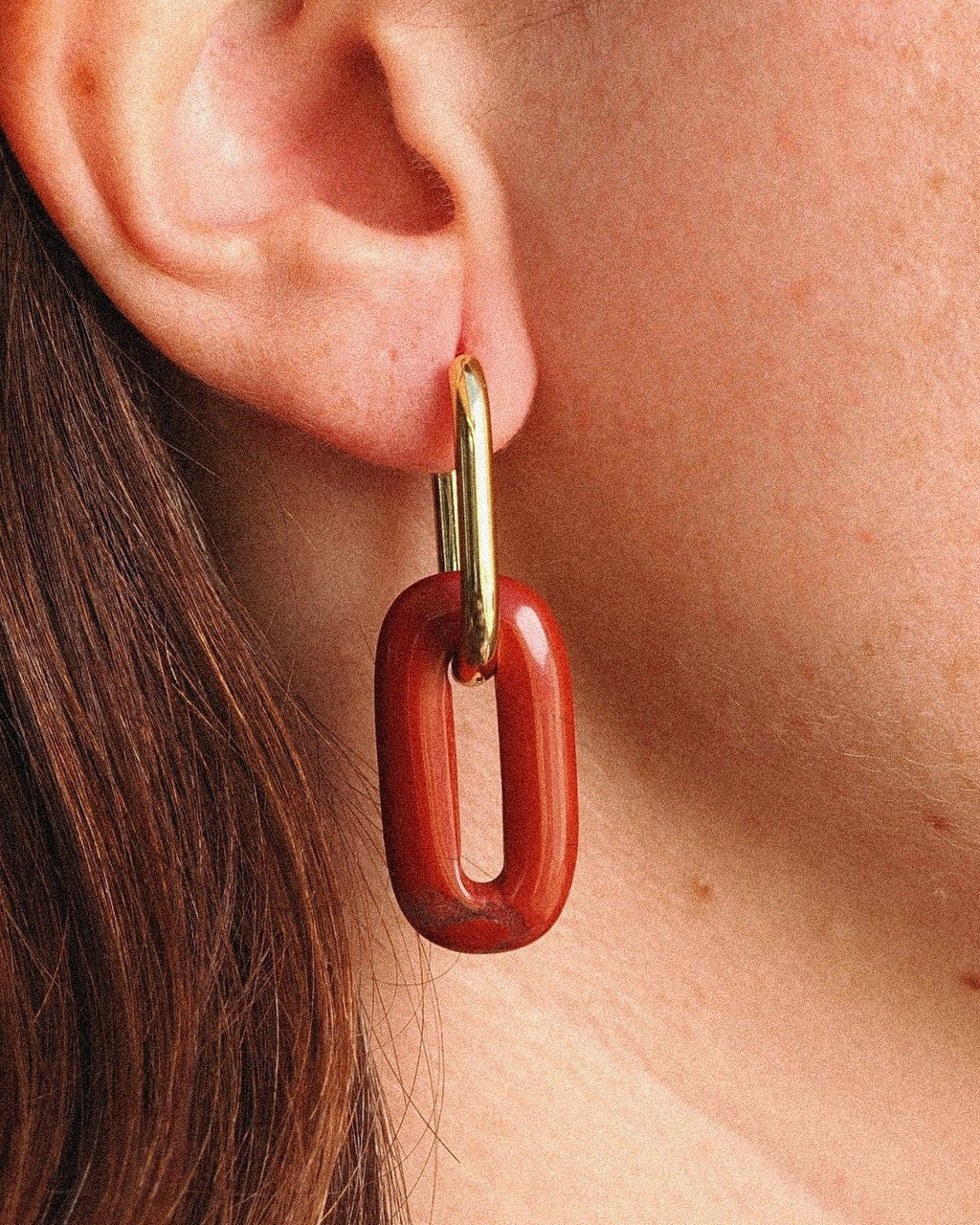 Pendientes Elipse Acero Inoxidable Dorado Jaspe Rojo - Positive Jewels